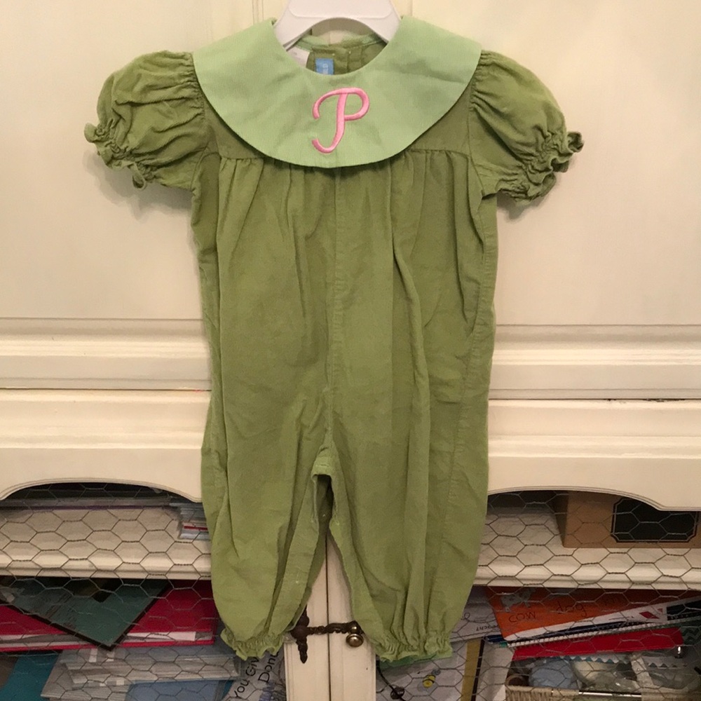 Monogrammed P Green Romper